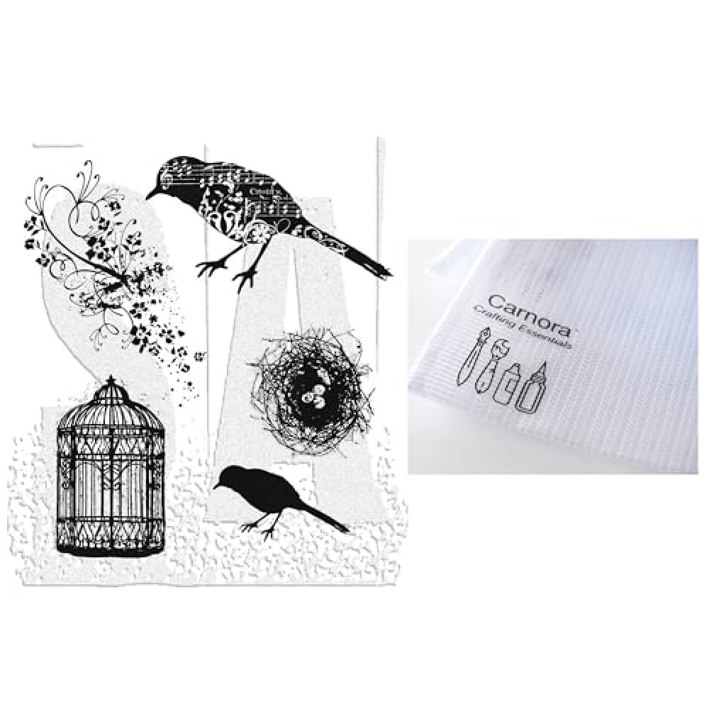 Tim Holtz Stampers Anonymous Artful Flight Cling Stamp with Birds and Birdcage (CMS069) Part of Curations March 2025 Release + Carnora Mesh Storage Bag
