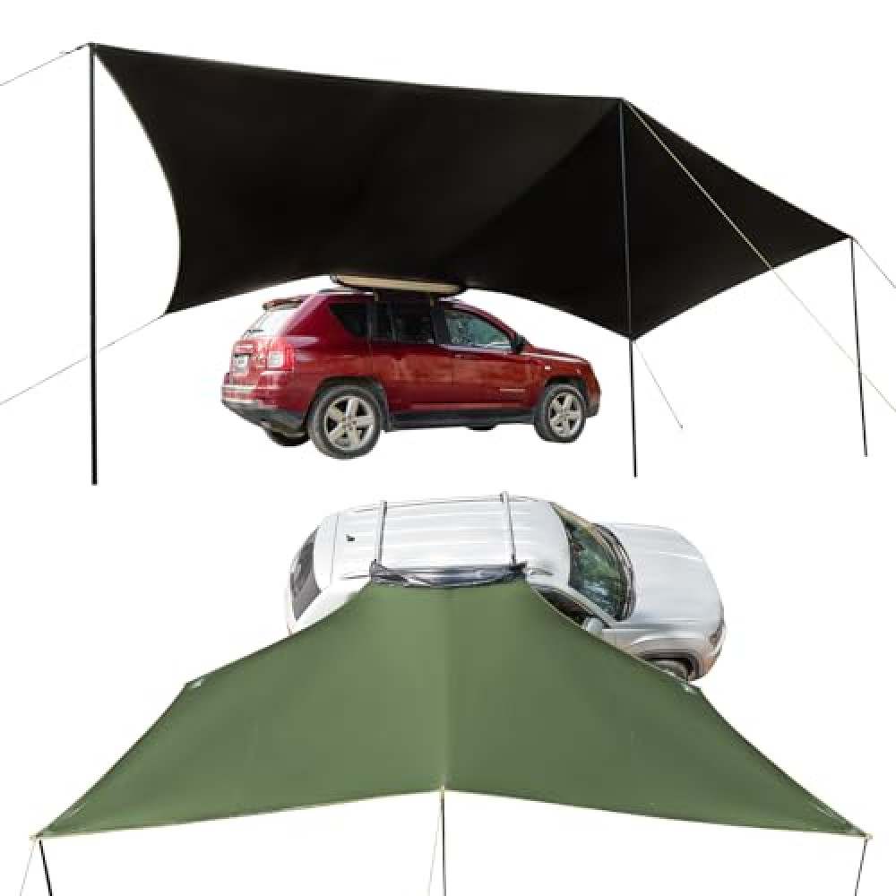 TIMBER RIDGE 19x9.8ft Rtractable Vehicle Awning with Blackout Coating Roof Rack Pull-Out Sun Shade Overland Camping, Waterproof Sun Shelter for Car/Truck/Jeep/SUV/Van Green