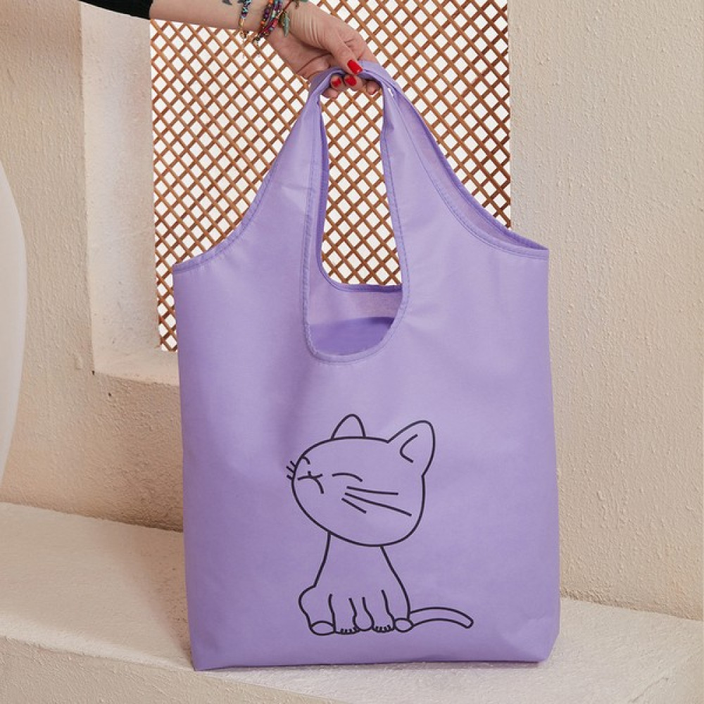 Timburly Kedi Baskılı Pembe Lila Siyah Yeşil Katlanır Tela Cüzdan Taşıma Alışveriş Plaj Pazar Market Çantası Bayan Çanta ve Cüzdan Fiyatı