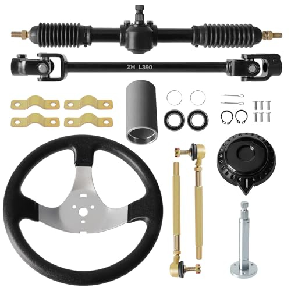 TIMZH 300mm steering wheel, 320mm adjustable shaft, equipped with rack and pinion, small gear, pull rod rack compatible with 110cc, 125cc, 140cc, 150cc Go Kart, ATV, UTV, and off-road vehicle.