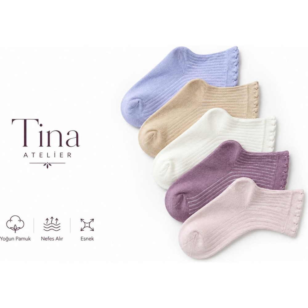 Tina Atelier 5 Çift Kız Bebek & Çocuk Pikotlu Soket Çorap Soft Pastel Set - Yoğun Pamuk , Nefes Alır Kız Çocuk Çorap Fiyatı