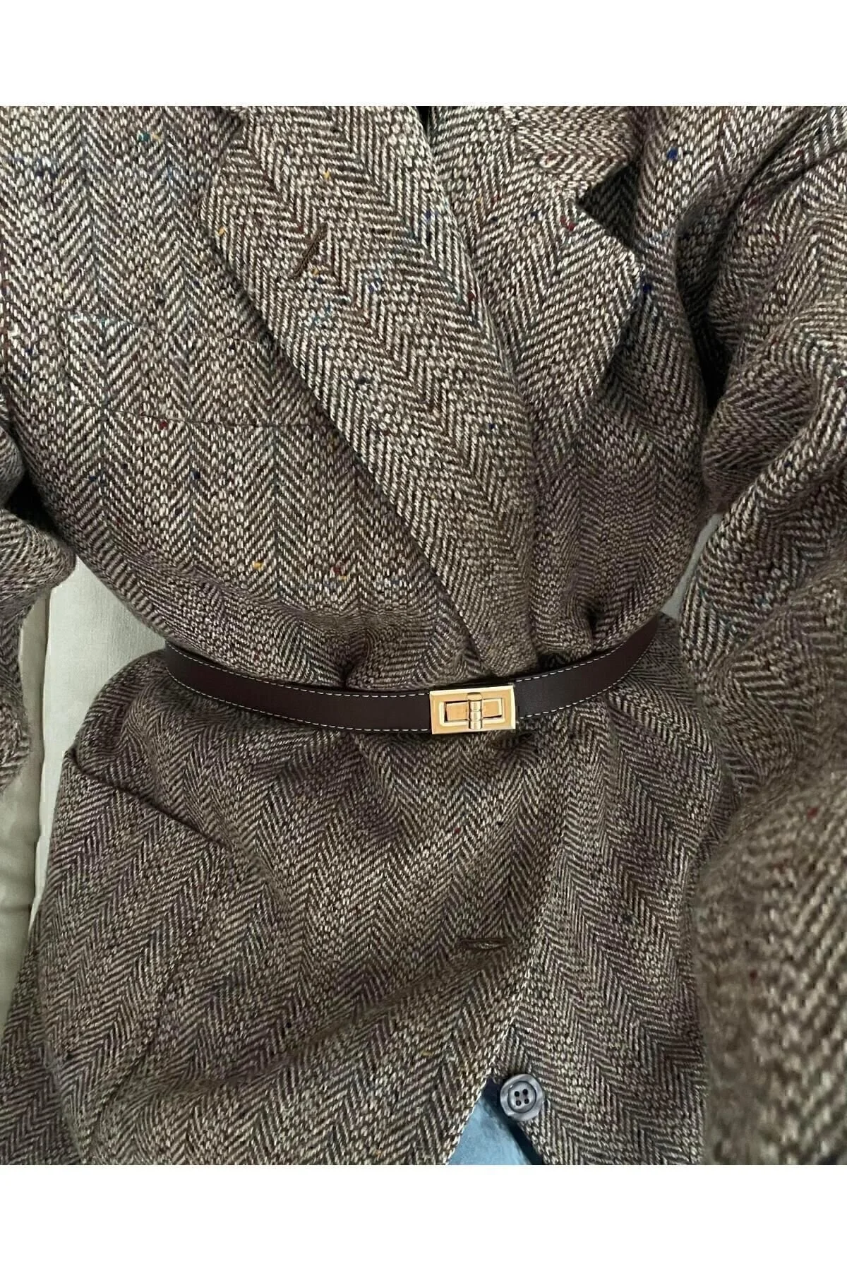 Tina Dikişli Gold Tokalı Kemer 2cm Acı Kahve" Kemerler Fiyatı