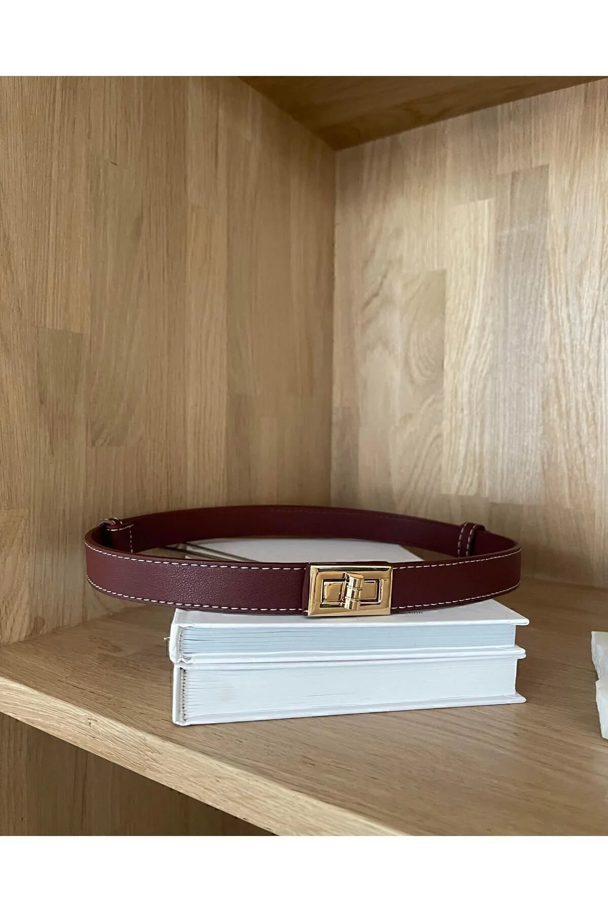 Tina Dikişli Gold Tokalı Kemer 2cm Bordo" Kemerler Fiyatı