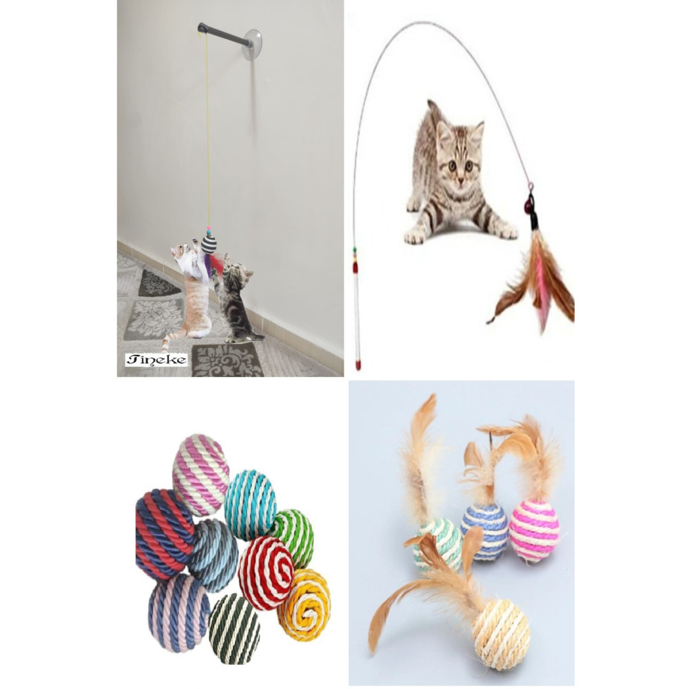 TİNEKE 4 Lü Set 1 Adet 90 Cm Olta 1 Adet Ip Sarma Top 1 Adet Vantuzlu Kedi Oltası 1 Adet Tüylü Top Evcil Hayvan Ürünleri Fiyatı