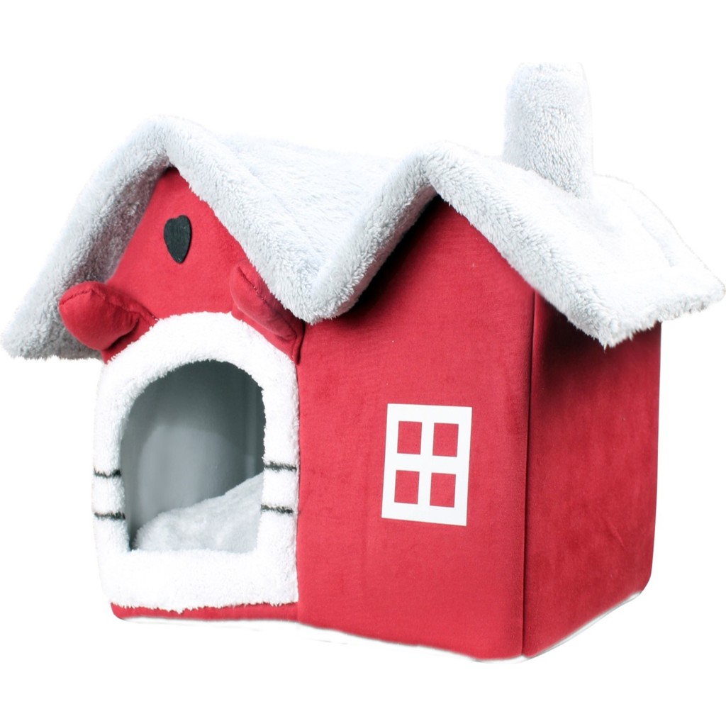 Tineke Petshop Tineke Yumuşak Kedi Evi Arctic Kadife Materyal Derin Uyku ve Kış Evi 42x32x35 cm - Kırmızı Diğer Fiyatı