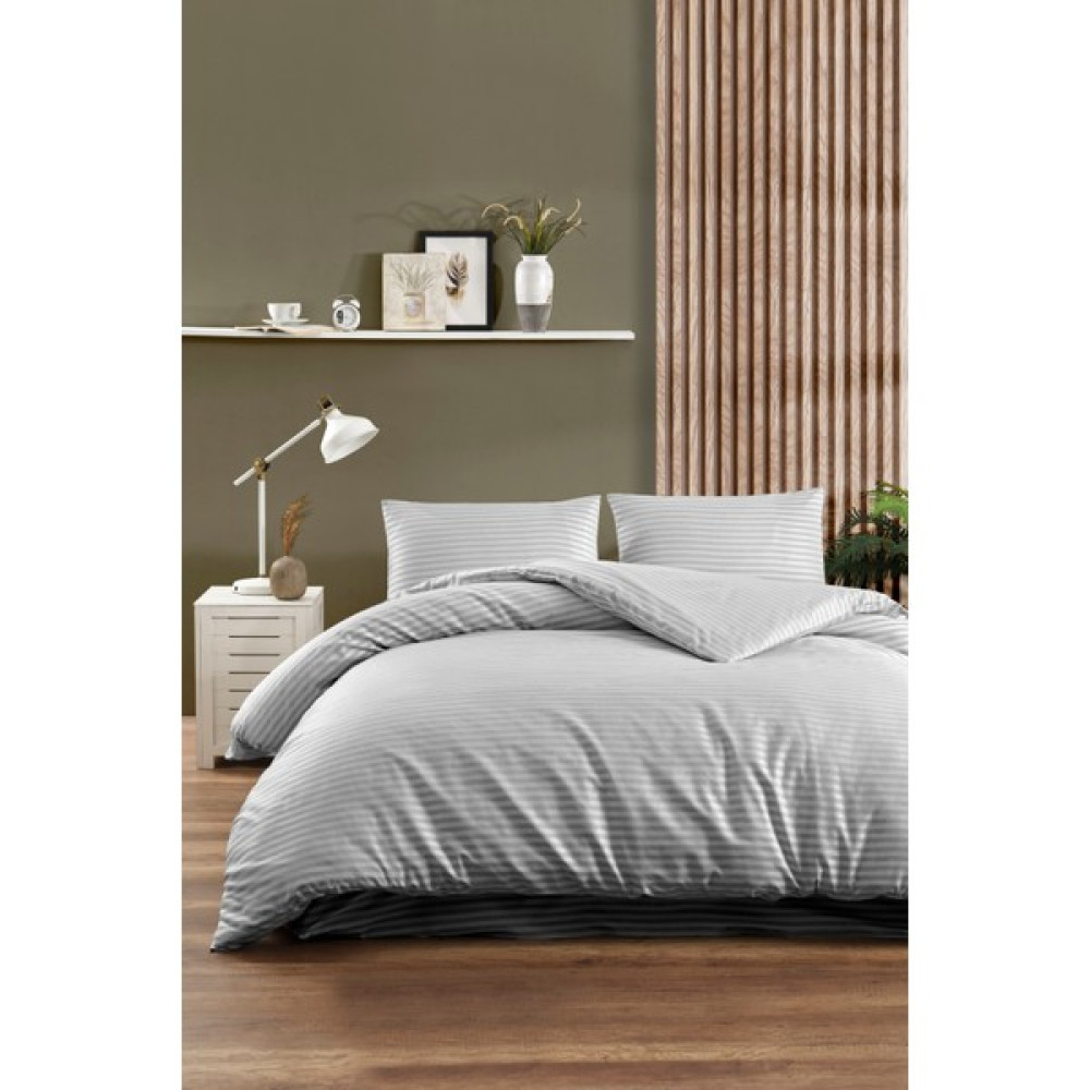 Tinimini Home Camila Pamuk Saten Çizgili Çift Kişilik | Lastikli Çarşaf | Nevresim Takımı - Gri - 200 x 220 cm Nevresim Takımı Fiyatı