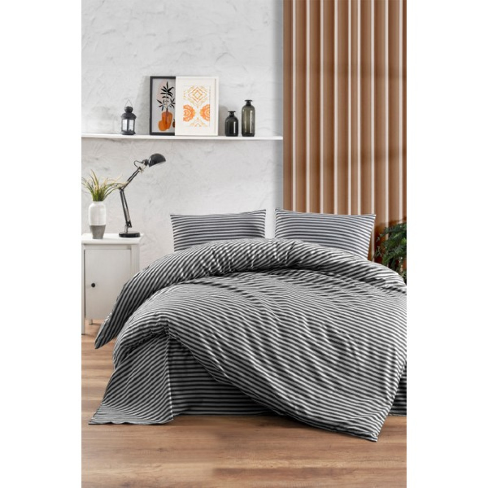 Tinimini Home Camila Pamuk Saten Çizgili Çift Kişilik | Lastikli Çarşaf | Nevresim Takımı - Siyah - 200 x 220 cm Nevresim Takımı Fiyatı
