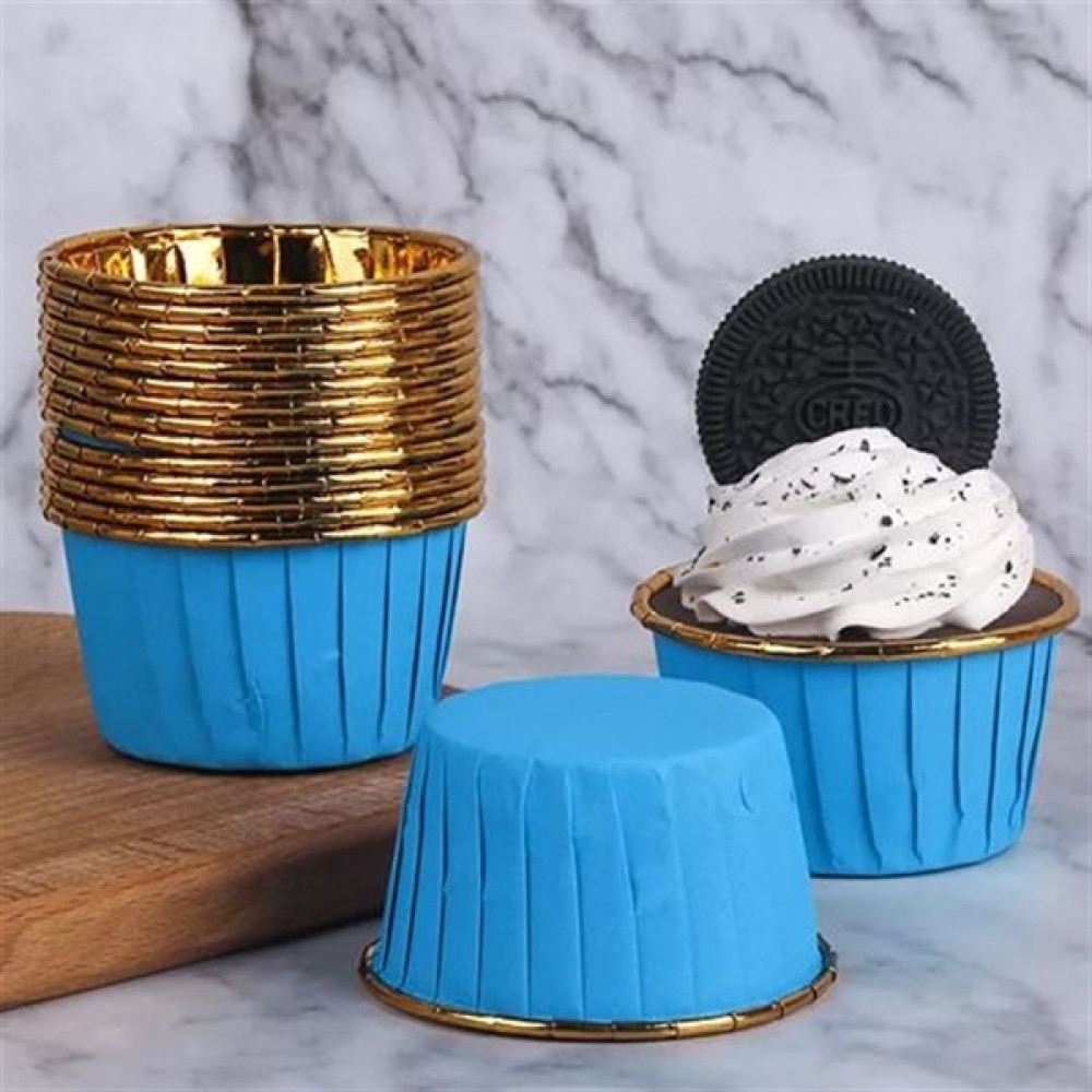 Tinky Winky Kağıt Muffin Kek Ve Sufle Kapsülü Mavi Içi Metalik Gold Kek Kalıpları Fiyatı