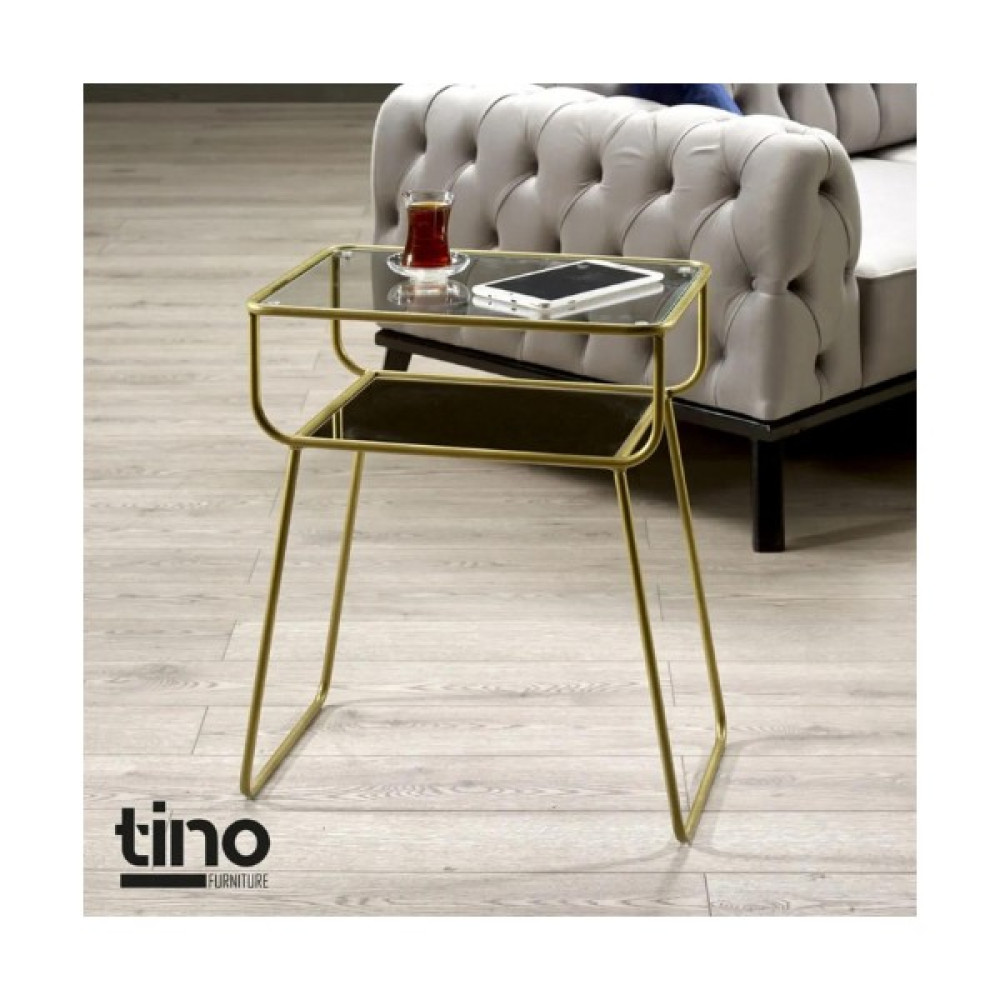 Tino Furniture Gold Yan Sehpa Cam Raflı Metal Geyik Sehpa Yan Sehpa Fiyatı