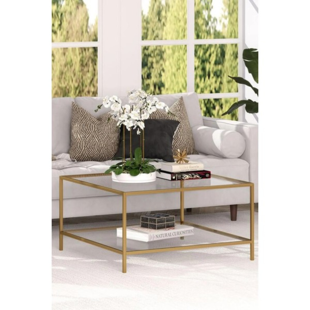 Tino Furniture Oslo Gold Metal Kare Orta Sehpa Şeffaf Camlı Oslogold Orta Sehpa Fiyatı
