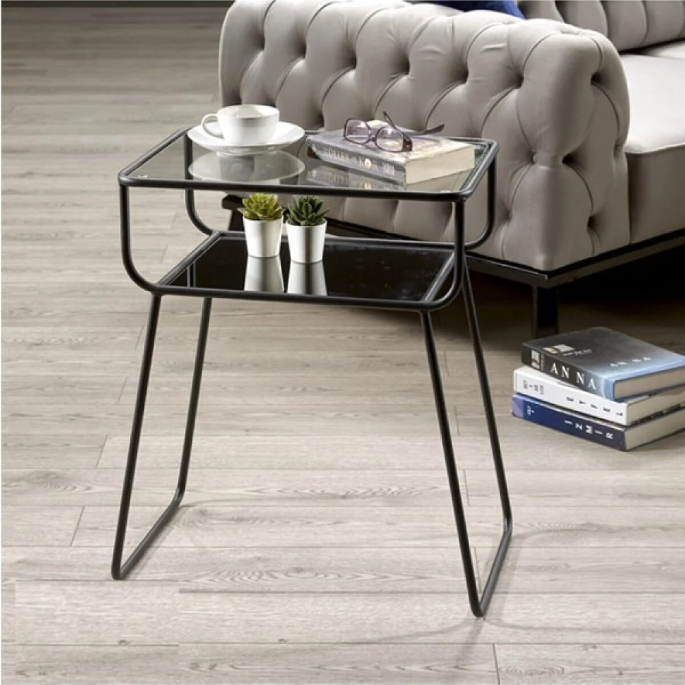 Tino Furniture Siyah Yan Sehpa Cam Raflı Metal Geyik Sehpa Yan Sehpa Fiyatı