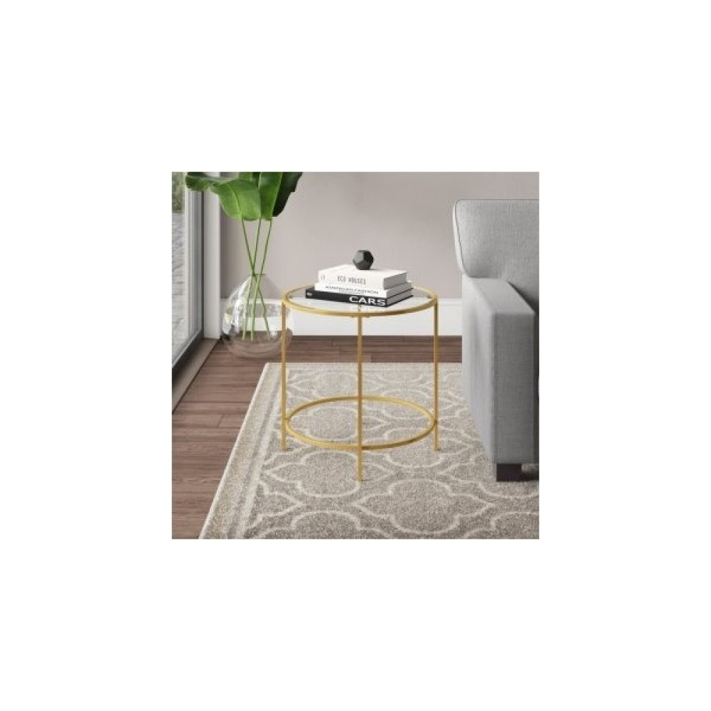 Tino Furniture Valletta Gold Kaplama Yan Sehpa Şeffaf Camlı Metal Yan Sehpa Yan Sehpa Fiyatı