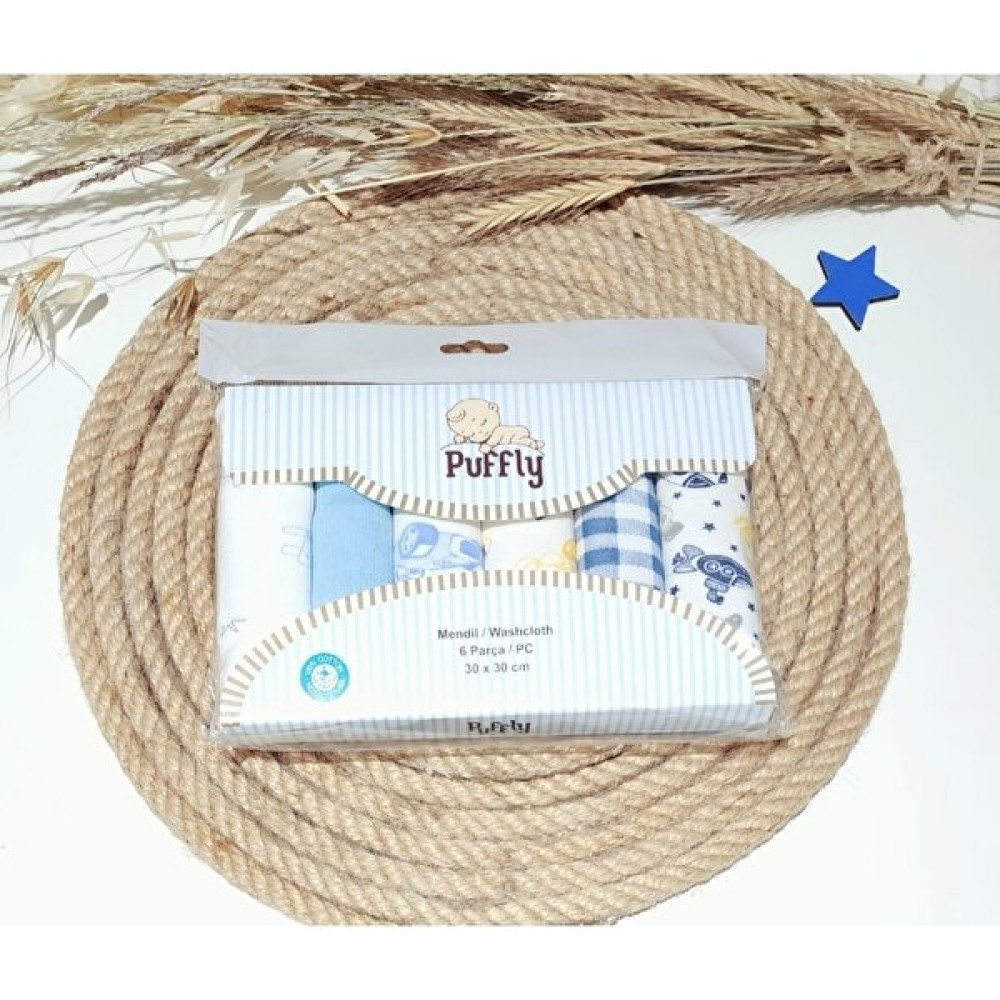 Tiny Dreams %100 Pamuk Penguins Bebek Ağız Mendili 6'lı - Mavi - Standart Mama Önlüğü Fiyatı