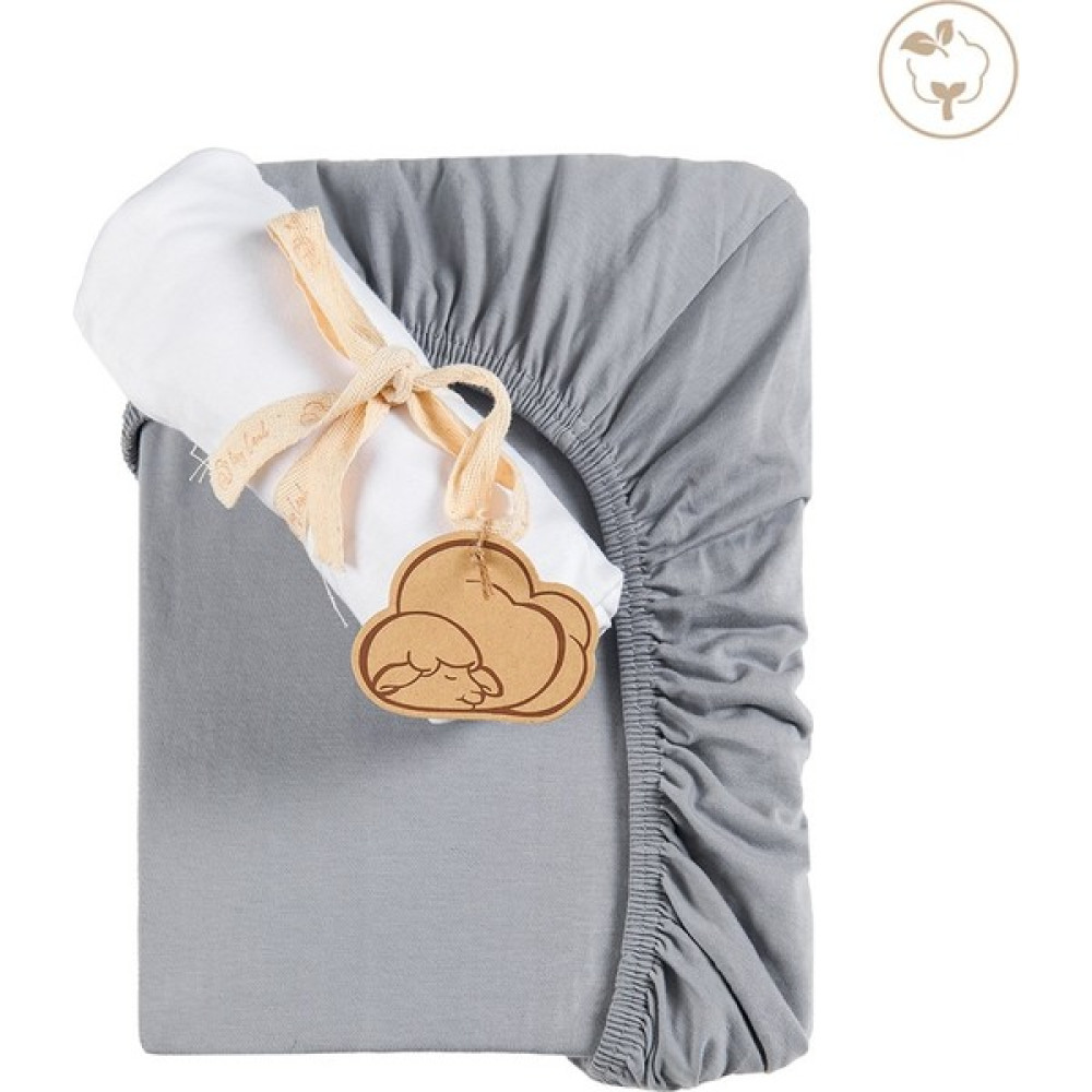 Tiny Lamb Gri - Beyaz Çarşaf 60X120CM 2'li Set | Lastikli Bebek Çarşafı - 60 x 120 cm Bebek Yatak Çarşafı Fiyatı
