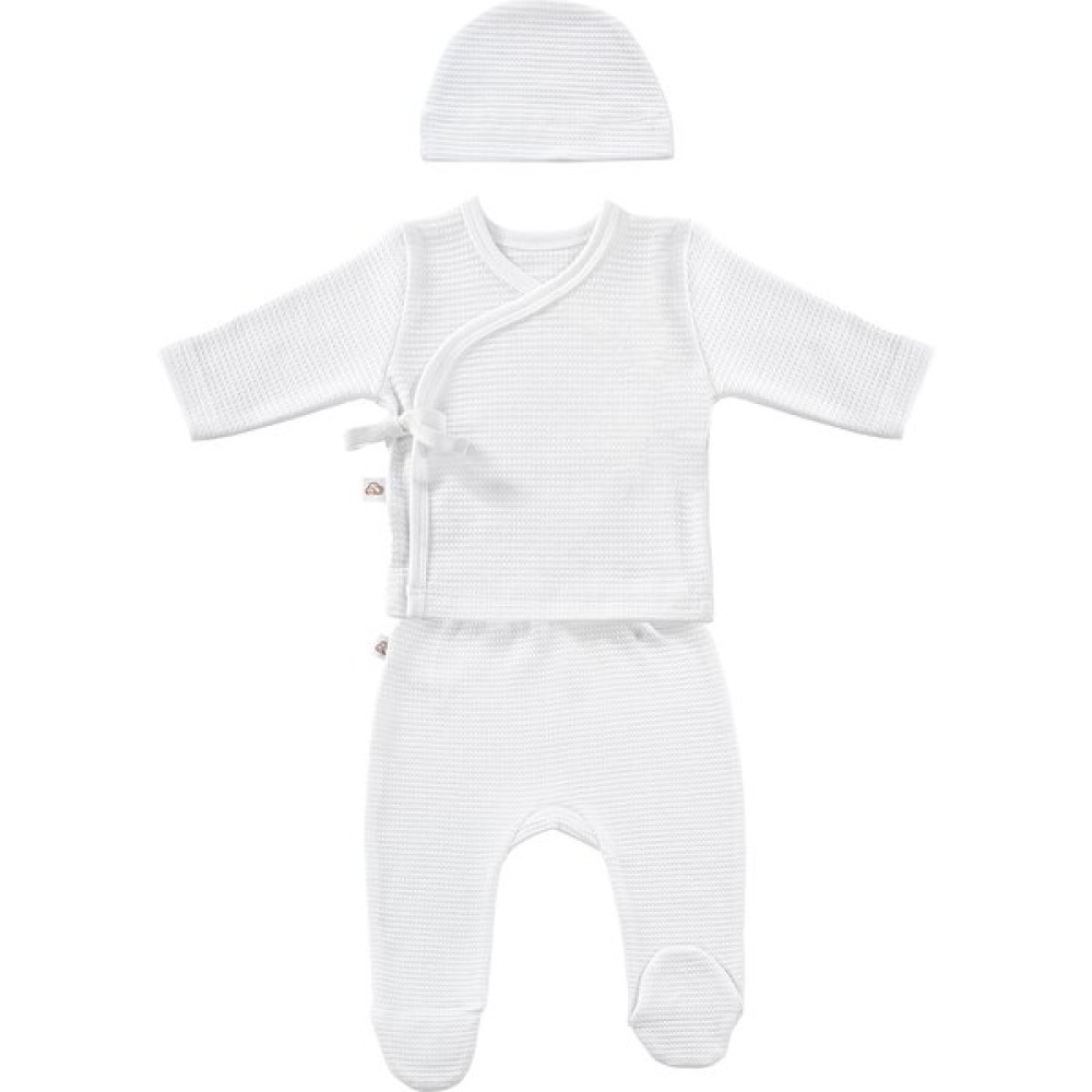 Tiny Lamb Honey Comb Organik Pamuk Jakar Penye Yenidoğan Mini Hastane Çıkış Seti-Beyaz Bebek Hastane Çıkışı Fiyatı