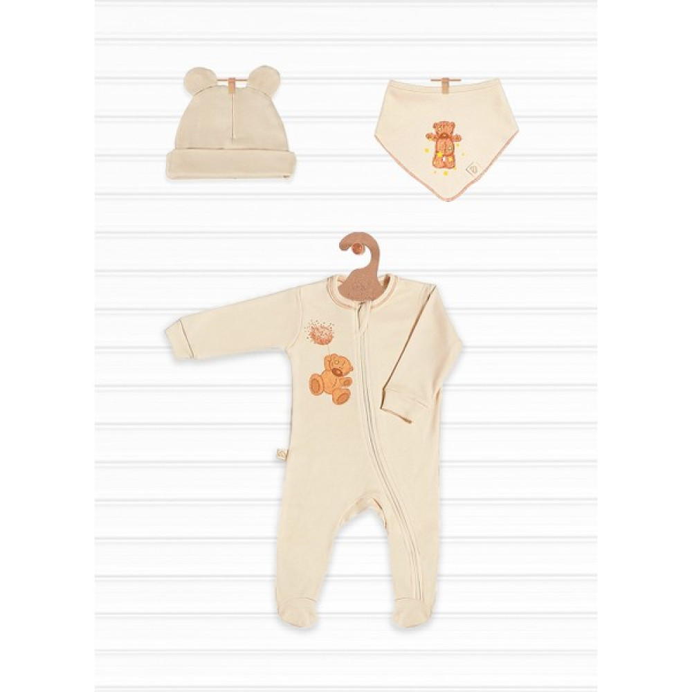 Tiny Lamb Tinylamb Fluffy Bear Organik Pamuk Penye Yeni Doğan Mini Set Tulum Bere Önlük - 3 Parça Bebek Hastane Çıkışı Fiyatı