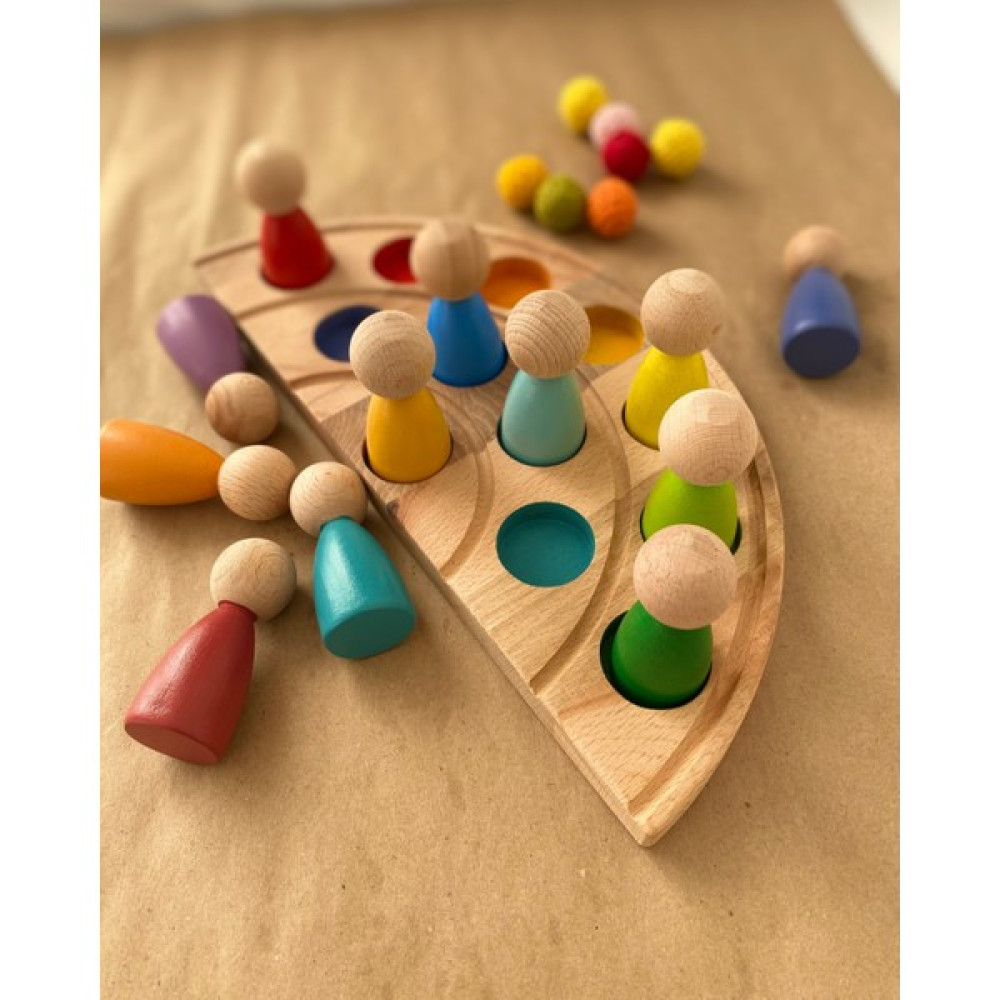 Tiny Wood 1 Yaş 12'li Waldorf Gökkuşağı Peg Bebek Tabla Seti Peg Bebek Renk Eşleştirme Ahşap Oyuncak Bebek Oyuncakları Fiyatı