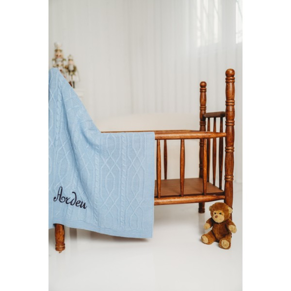 Tinykiddesign Bebek Battaniyesi Kişiye Özel Isimli Nakışlı Desenli Mavi Triko Örgülü Bebek Hediyesi Bebek Battaniyesi Fiyatı