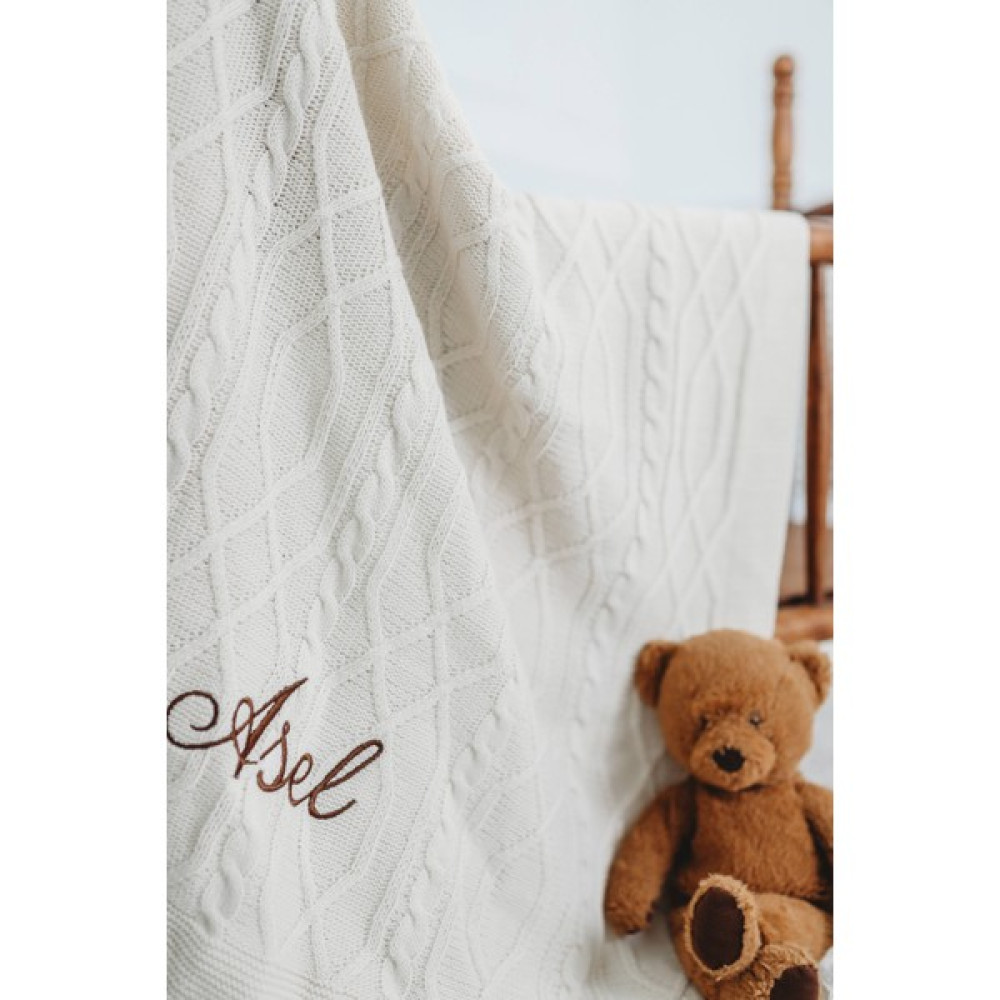 Tinykiddesign Bebek Battaniyesi Kişiye Özel Isimli Nakışlı Desenli Triko Örgülü Bebek Hediyesi - Bej Bebek Battaniyesi Fiyatı