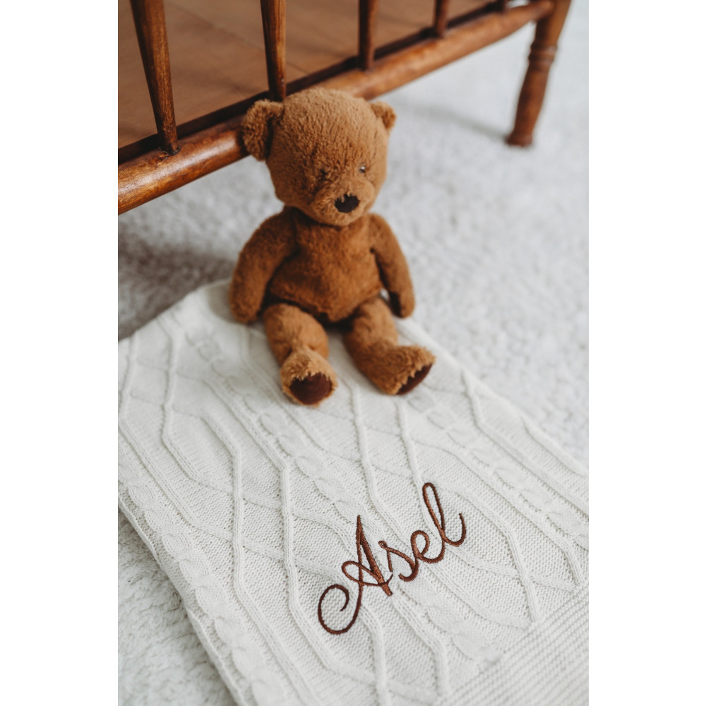 tinykiddesign Bebek Battaniyesi Kişiye Özel Isimli Nakışlı Desenli Triko Örgülü Bej Bebek Hediyesi Bebek Battaniyesi Fiyatı