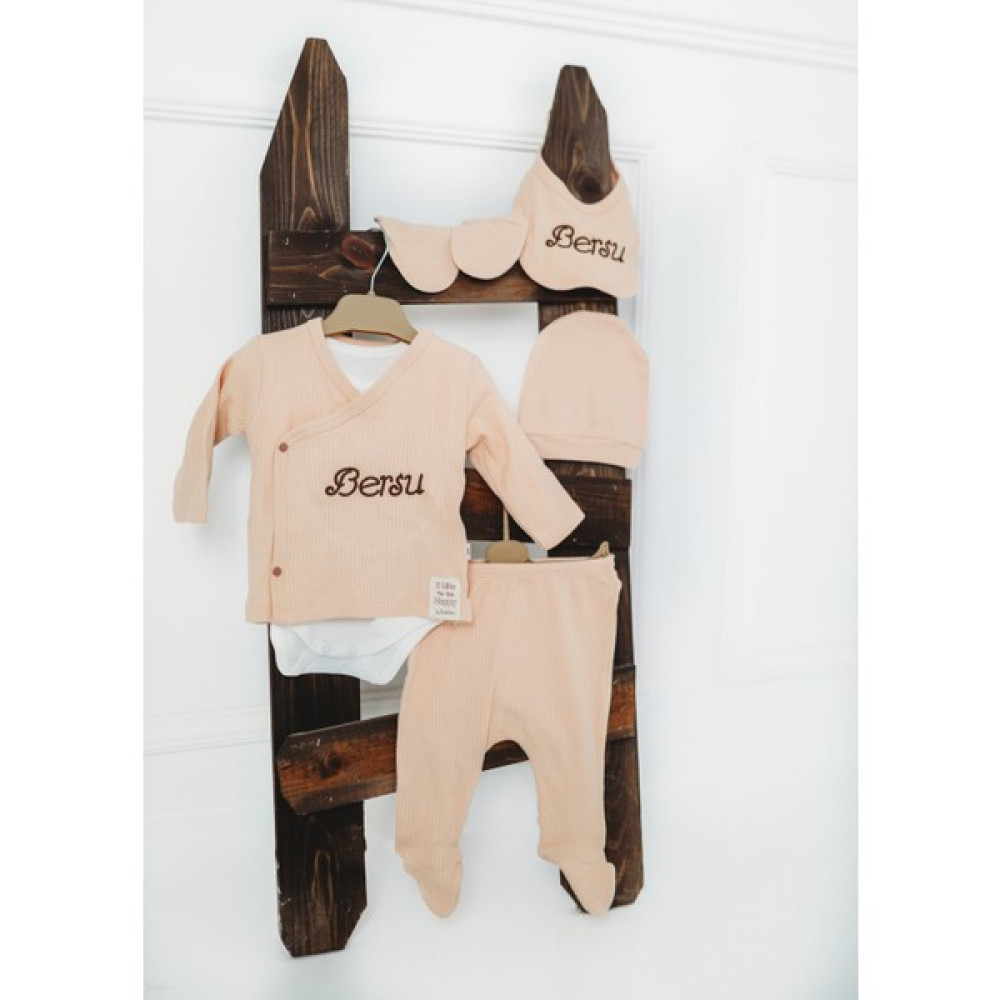 Tinykiddesign Kişiye Özel Isimli Zıbın Seti Yeni Doğan Hediyelik Bebek Zıbın Seti 6 Parça Kahverengi 0-3 Ay Bebek Zıbın Seti Fiyatı