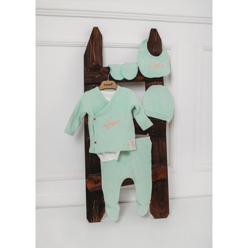 Tinykiddesign Kişiye Özel Isimli Zıbın Seti Yeni Doğan Hediyelik Bebek Zıbın Seti 6 Parça Yeşil 0-3 Ay Bebek Zıbın Seti Fiyatı