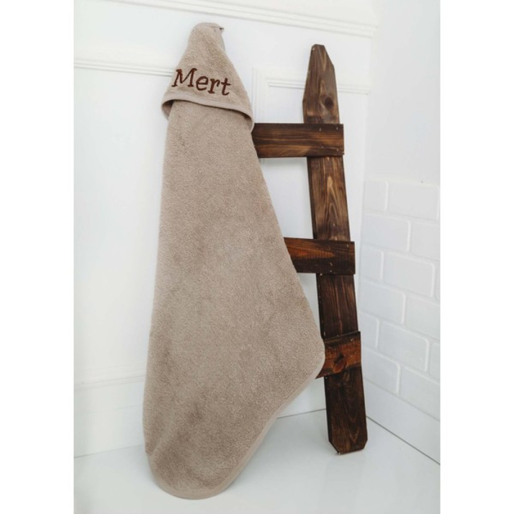 Tinykiddesign Pamuklu Bebek Kundak Havlusu, Nakışlı Bebek Havlusu, Bebek Havlusu 70X75CM - Kahverengi Bebek Banyo-Tuvalet Fiyatı