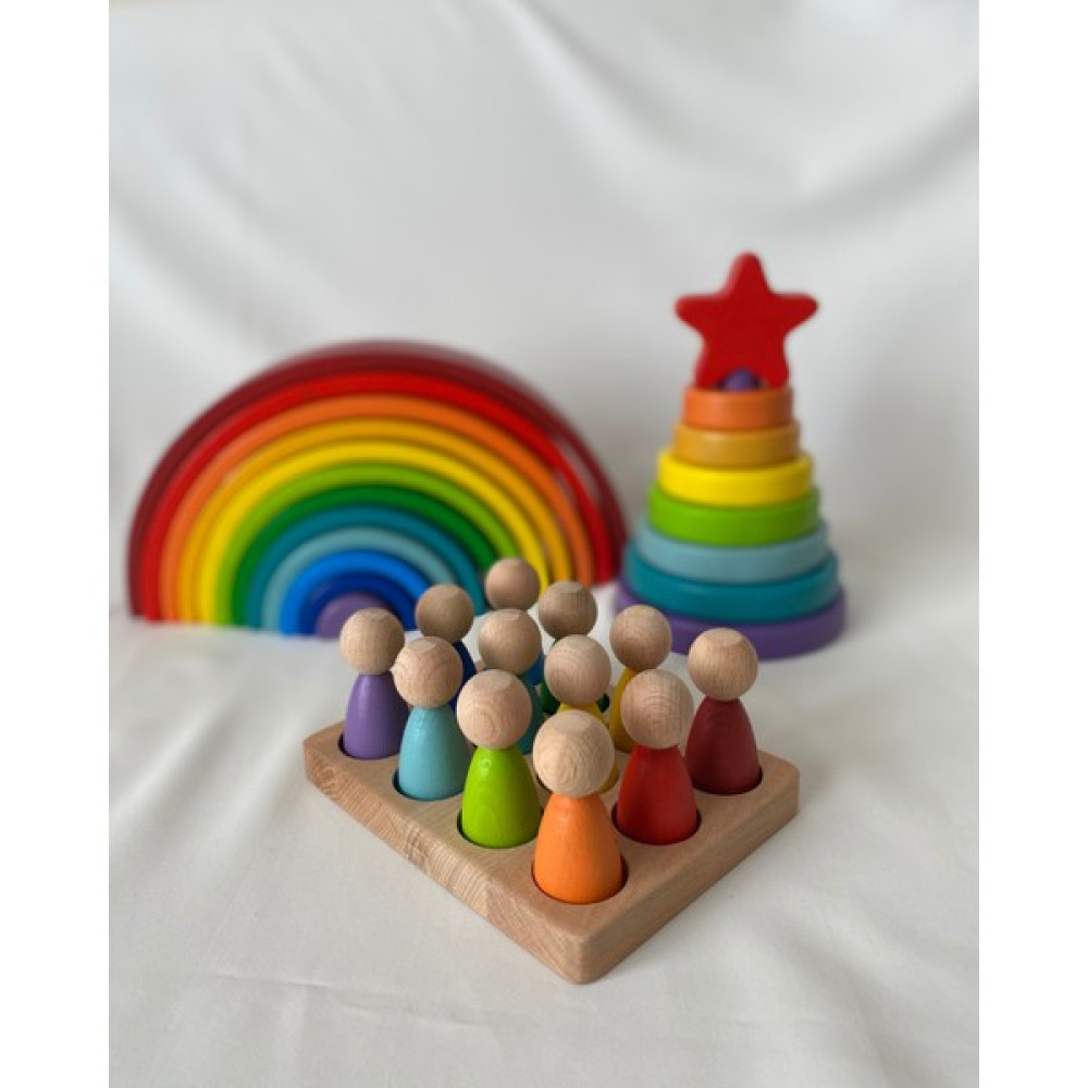 Tinywood 12'li Waldorf Gökkuşağı, Yıldız Kule, Peg Bebek Tabla Seti, Waldorf Eğitsel Ahşap Oyuncak Jumbo Set Bebek Oyuncakları Fiyatı