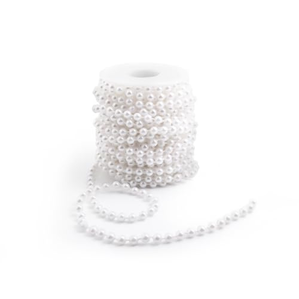 Tiparts Pearls String Beads 33 Feet Crafts Faux Pearl Roll for Christmas Garland Flowers Wedding Party Jewelry Decoration(5mm White)