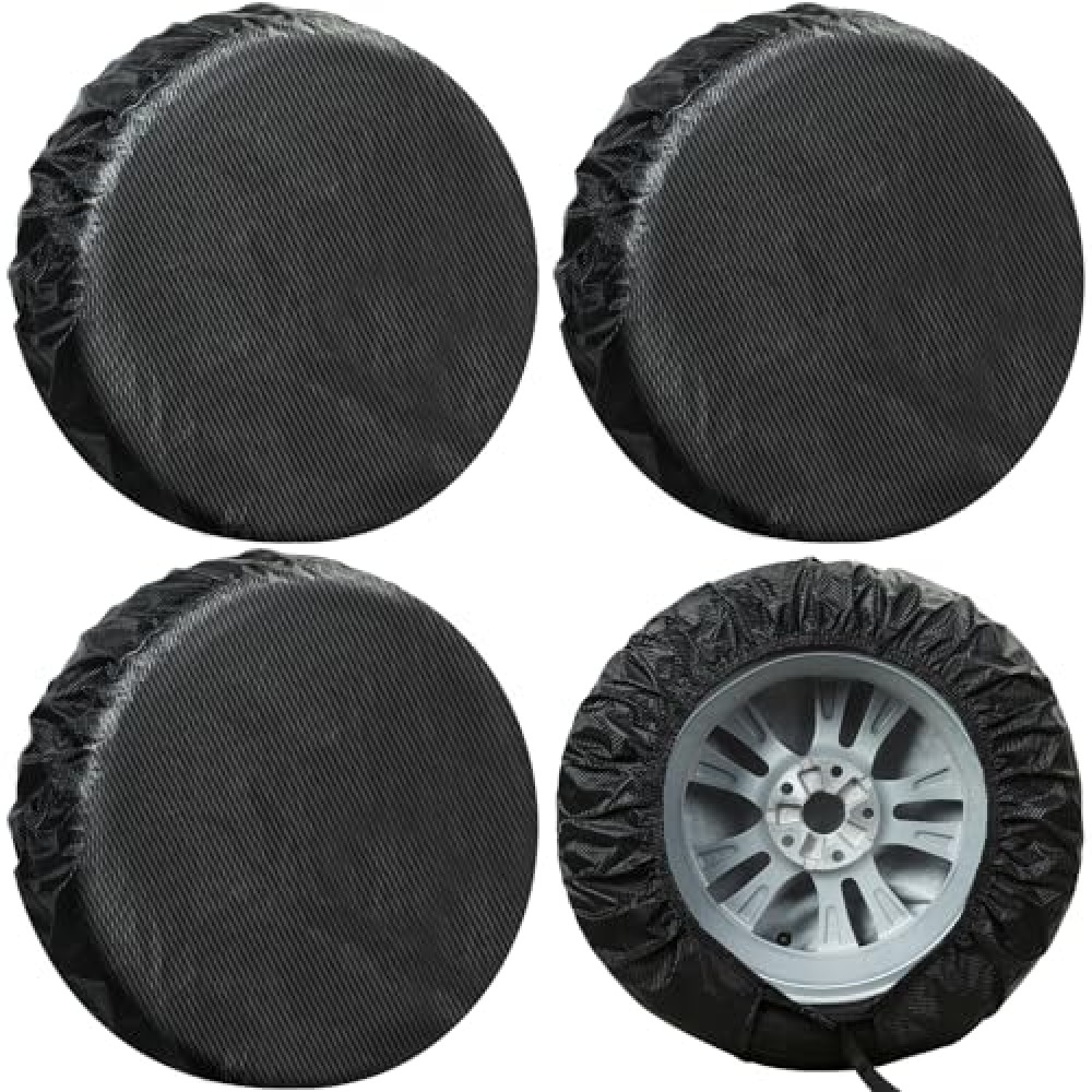 Tire Covers 4 Pack, Tough Tire Wheel Protector for Truck, SUV, Trailer, Camper, RV, Carbon Fiber Spare Tire Cover Sun Rain Snow Protector, Universal Fits Tire Diameters 26.75-29 inches, Black Oto Dış Aksesuar & Yedek Parça Fiyatı