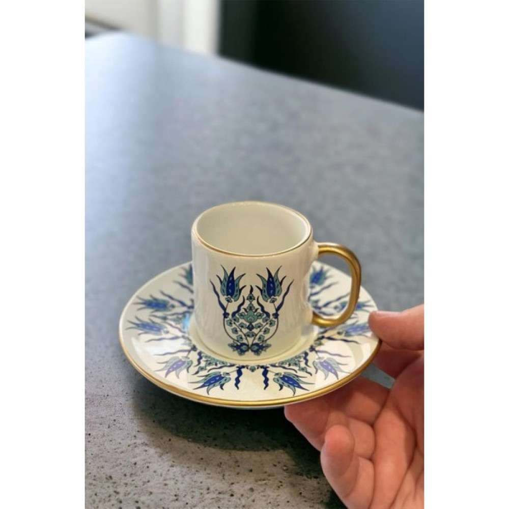 Tırtıl Home 6'lı Iznik Blue Kahve Fincan Takımı - Beyaz - 90 ml Fincan / Bardak / Kahve Takımı Fiyatı