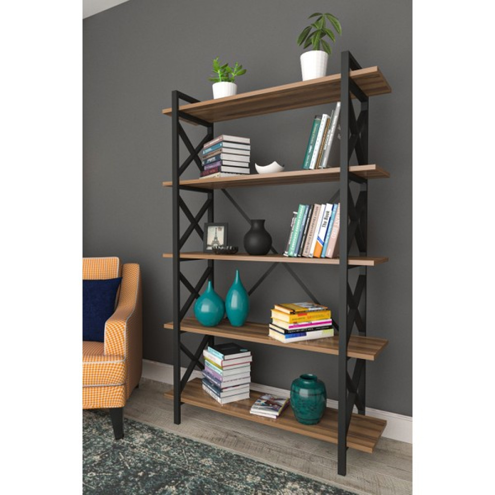 Tiryaki Aksesuar Metal Paris Kitaplık 5 Raflı Ceviz 90 cm Kitaplık Fiyatı