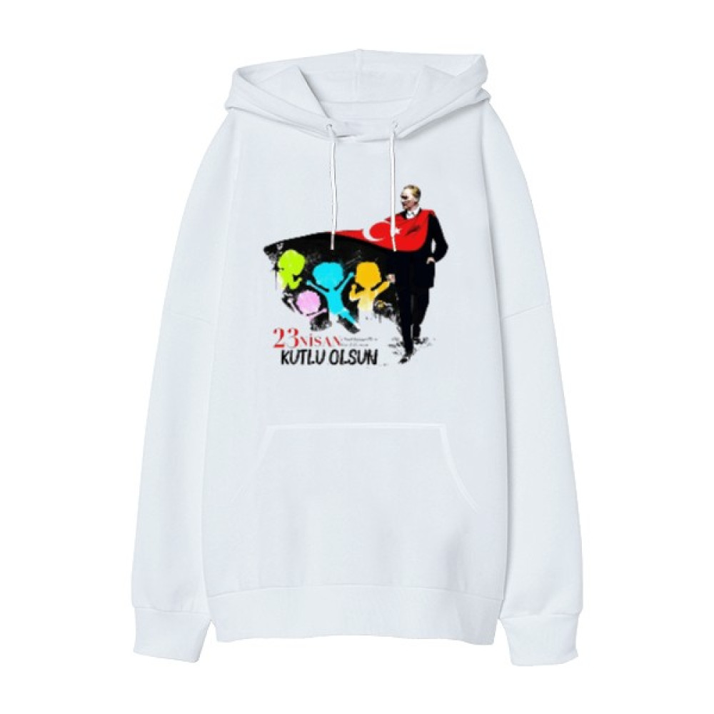 Tisho 23 Nisan Ulusal Egemenlik ve Çocuk Bayramı Baskılı Oversize Unisex Kapüşonlu Sweatshirt Erkek Sweatshirt Fiyatı