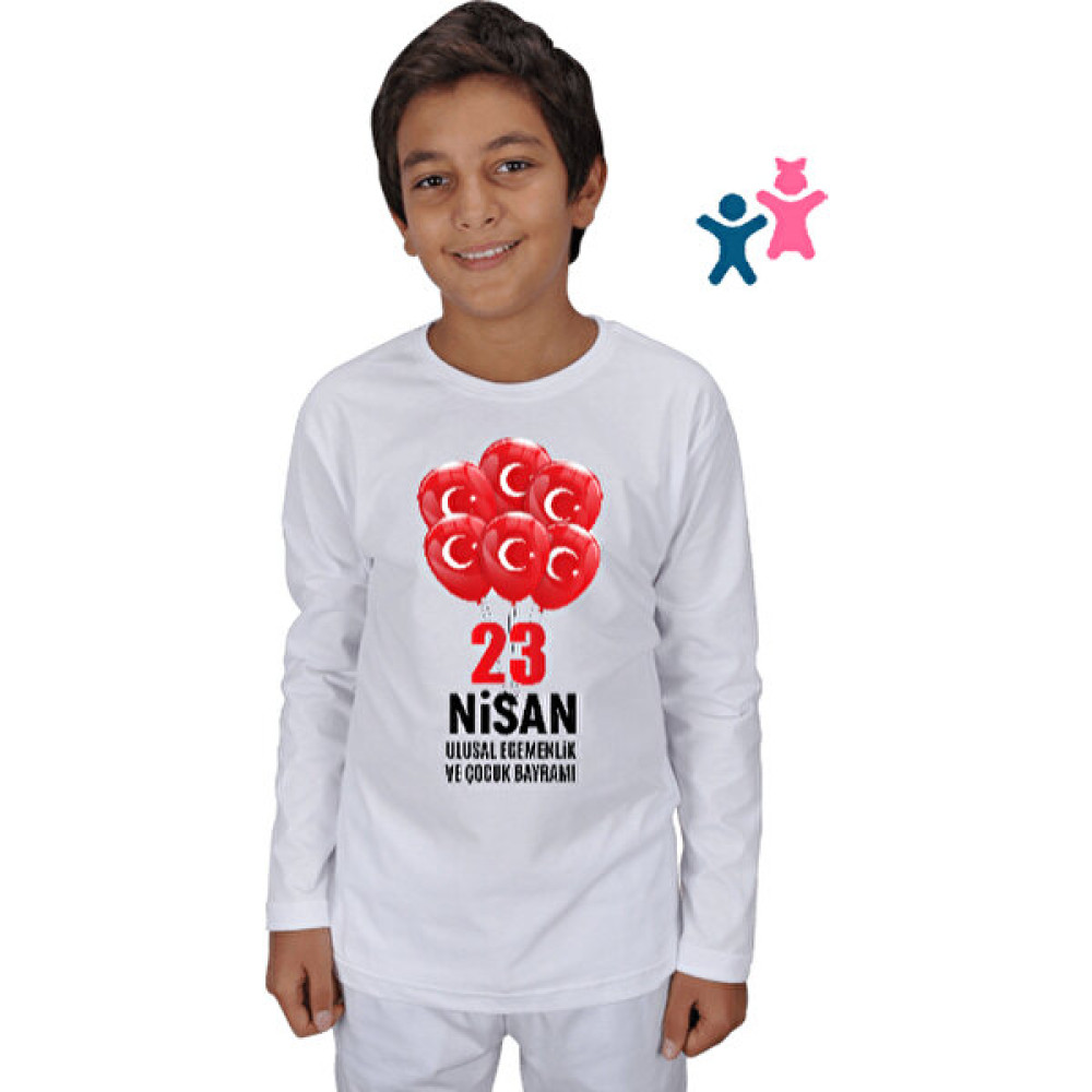 Tisho 23 Nisan Ulusal Egemenlik ve Çocuk Bayramı Beyaz Çocuk Unisex Uzunkollu Erkek Çocuk T-shirt Fiyatı