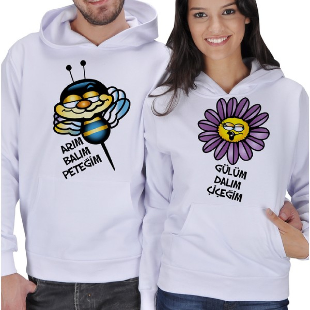 Tisho Arım Balım Peteğim - Gülüm Dalım Çiçeğim Baskılı Sevgili Kapüşonlu Sweatshirt Bayan Sweatshirt Fiyatı