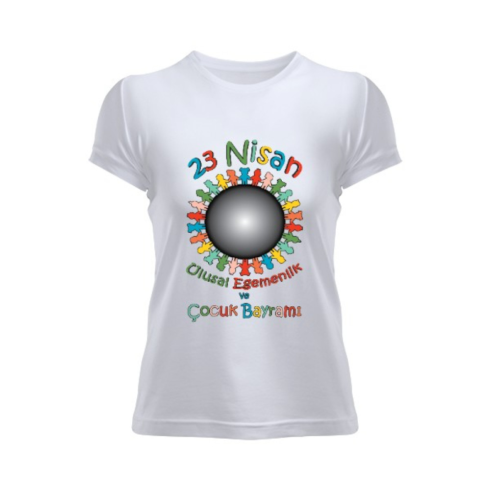 Tisho Bayan Tişört 23 Nisan Baskılı Beyaz Kadın Tişört Bayan T-shirt Fiyatı