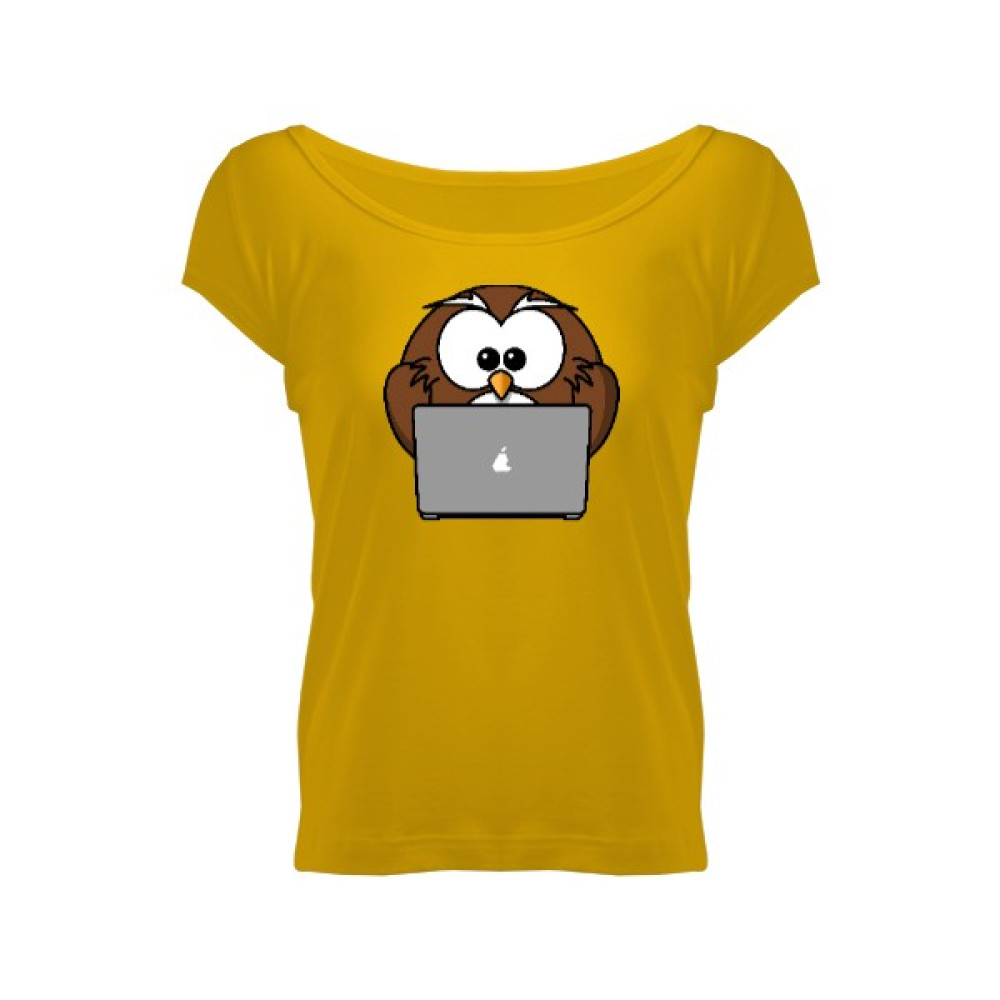 Tisho Baykuş 8 Sarı Kadın Geniş Yaka Tişört Bayan T-shirt Fiyatı