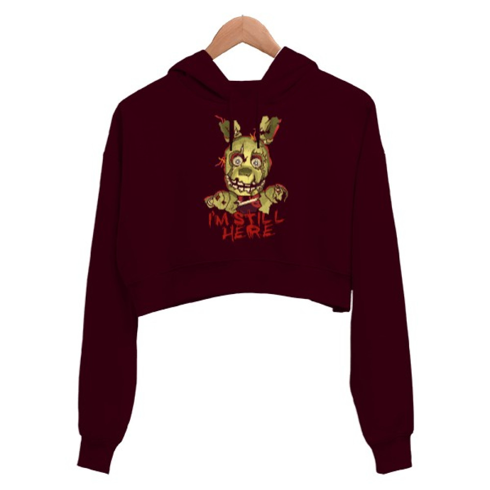 Tisho Fnaf Five Nights At Freddys I Am Still Here Baskılı Bordo Kadın Crop Hoodie Kapüşonlu Sweatshirt Bayan Sweatshirt Fiyatı