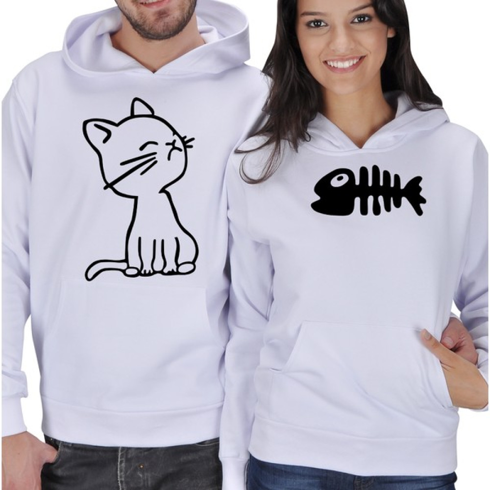 Tisho Kedi - Balık Baskılı Sevgili Kapüşonlu Sweatshirt Bayan Sweatshirt Fiyatı