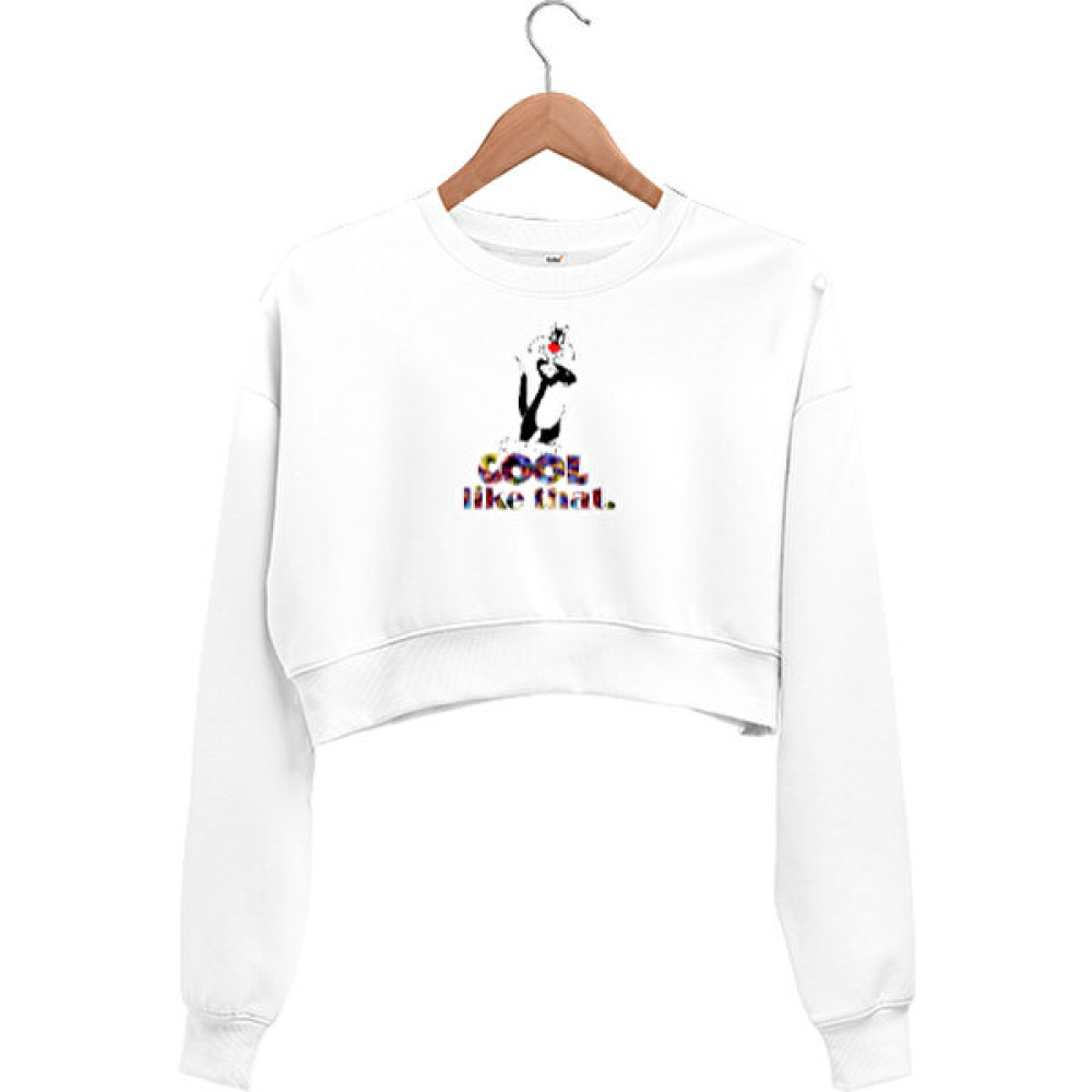 Tisho Kedi Desenli - Kadın Crop Sweetshirt Kadın Crop Sweatshirt Bayan Sweatshirt Fiyatı
