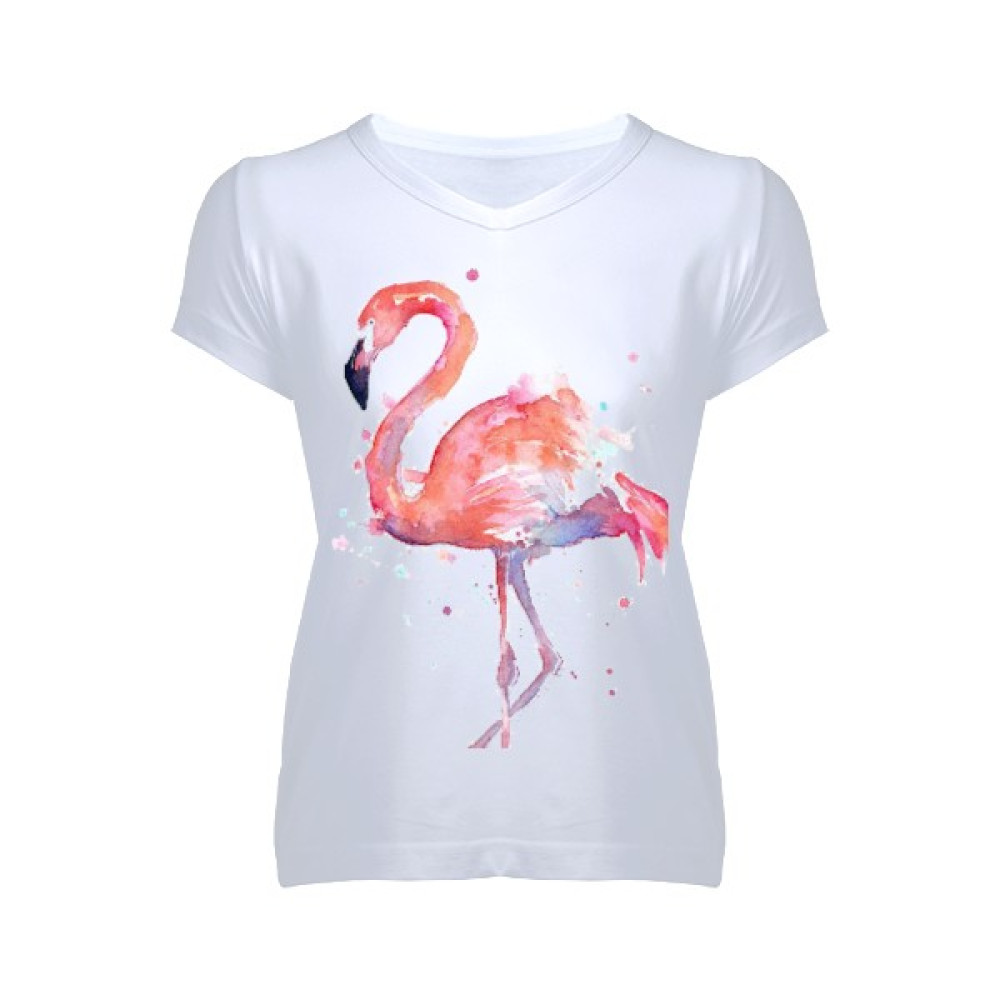 Tisho Qualified Kadın Flamingo Kadın V Yaka Tişört Bayan T-shirt Fiyatı