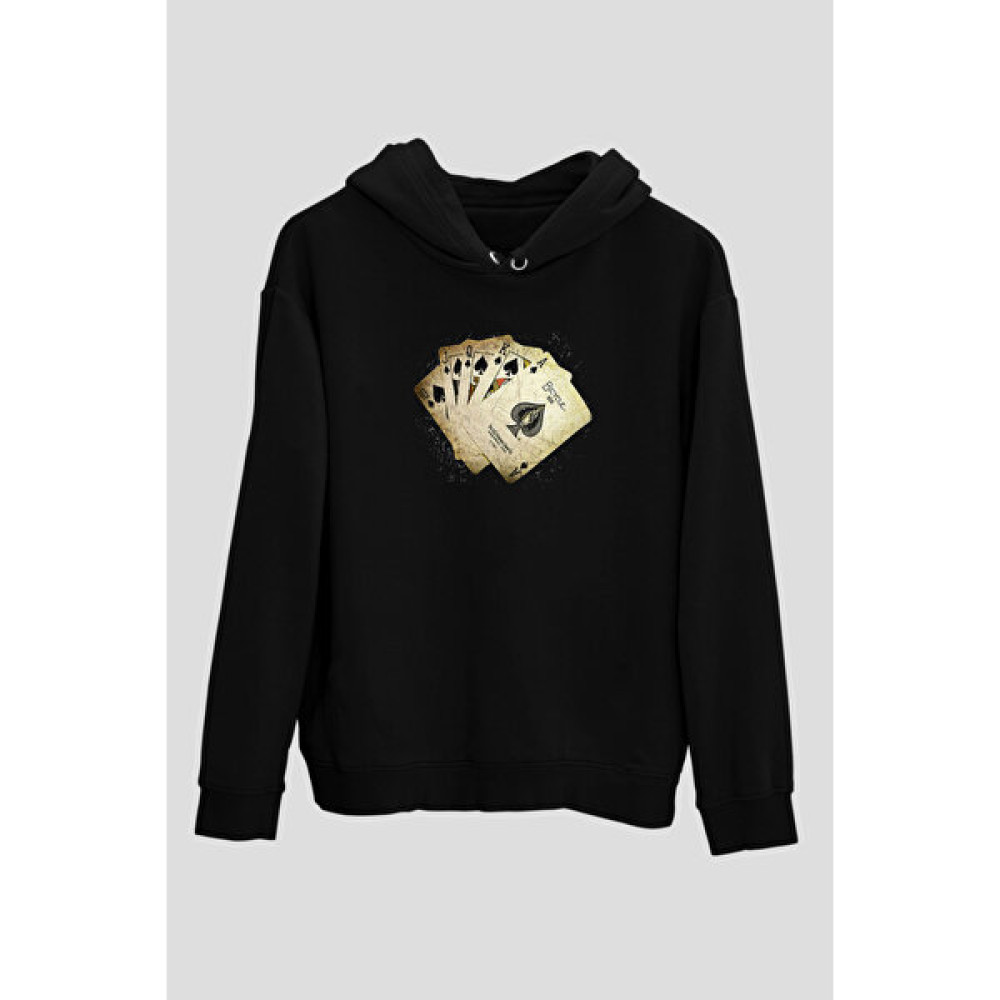Tişört Fabrikası Briç Baskılı Unisex Siyah Hoodie Bayan Sweatshirt Fiyatı