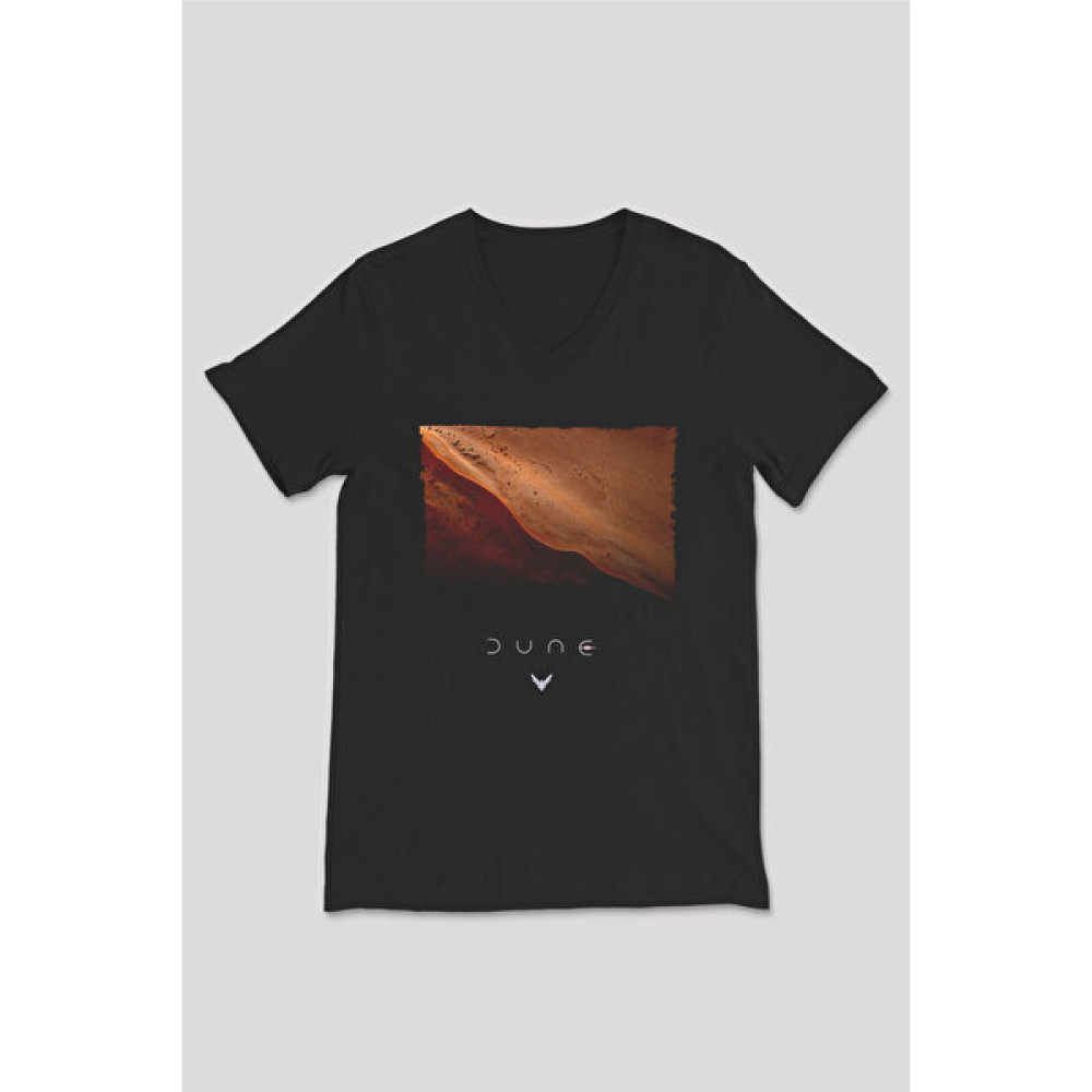 Tişört Fabrikası Dune Çöl Gezegeni (Dune) Baskılı Siyah V Yaka Tişört Bayan T-shirt Fiyatı
