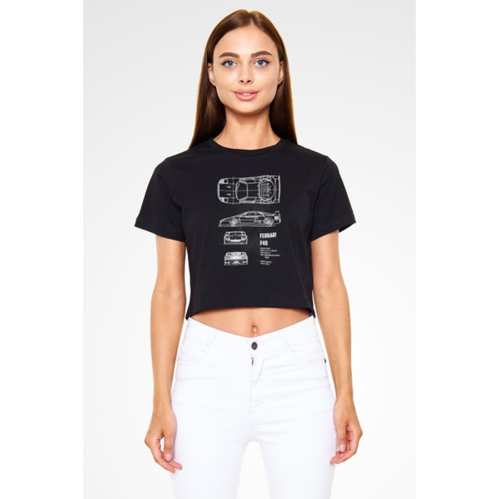 Tişört Fabrikası Ferrari F40 Baskılı Kadın Crop Top Siyah Tişört Erkek T-shirt Fiyatı