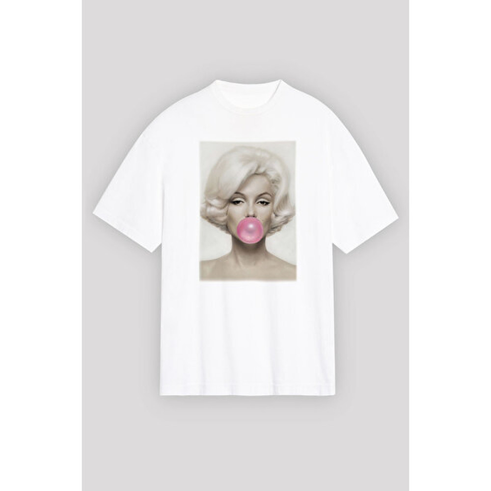 Tişört Fabrikası Marilyn Monroe Baskılı Unisex Beyaz Oversize Tshirt Bayan T-shirt Fiyatı