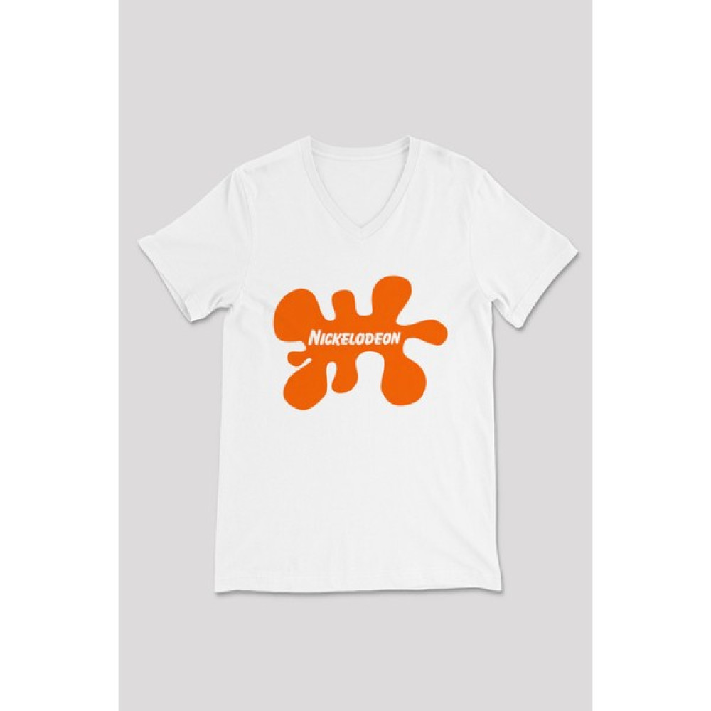 Tişört Fabrikası Nickelodeonbaskılı Unisex Beyaz V Yaka Tişört Bayan T-shirt Fiyatı