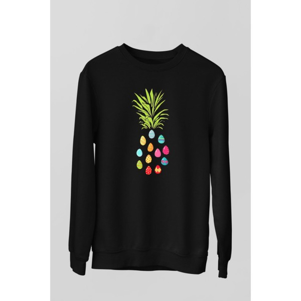 Tişört Fabrikası Paskalya Baskılı Siyah Sweatshirt Bayan Sweatshirt Fiyatı