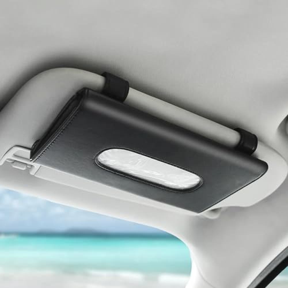 Tissue Holder in Car—PU Leather Car Napkin Holder, car Kleenex Holder for Visor & Backseat, Easy to Use (Black)