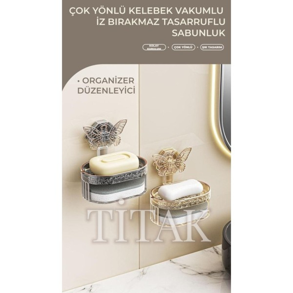 Titak Çok Yönlü Kelebek Vakumlu Iz Bırakmaz Tasarruflu Sabunluk - Organizer Düzenleyici Sabunluk Fiyatı