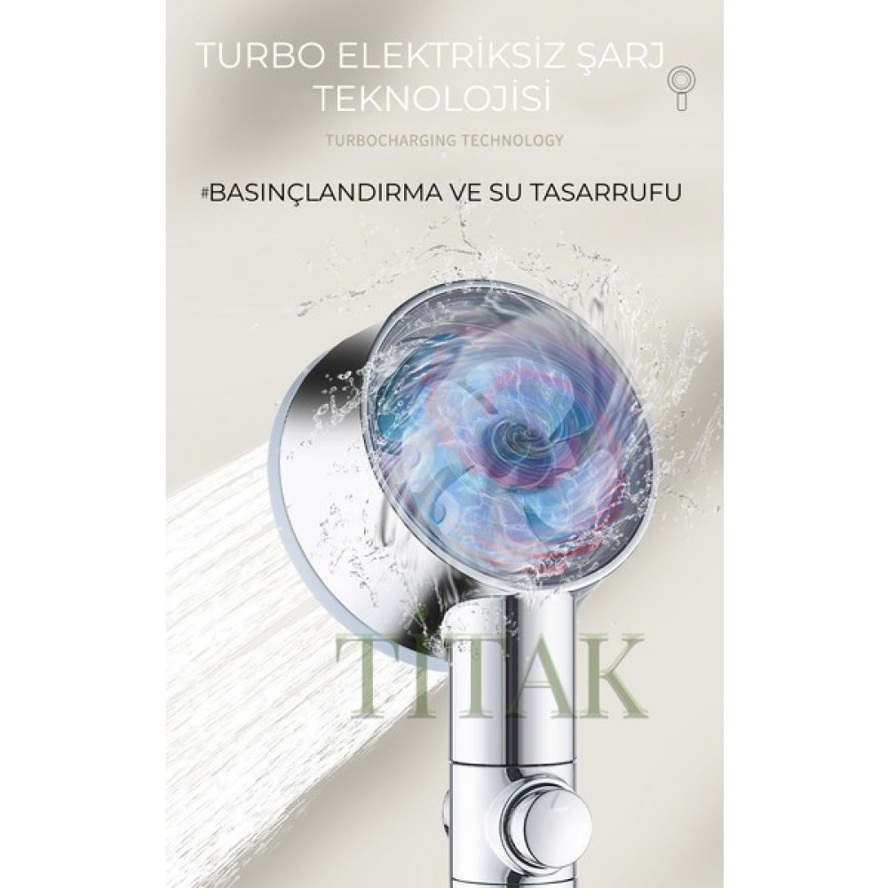 Titak Krom Turbo Pervaneli- Stop Tuşlu 5 Fonksiyonlu Duş Başlığı Duş Başlığı Fiyatı